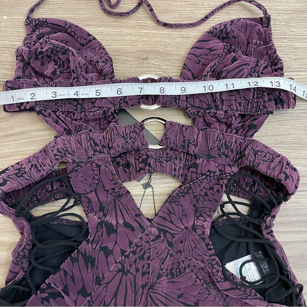 Outcast Clothing Jett Purple Butterfly Burnout Velour Sexy Jumpsuit - Picture 6 of 13